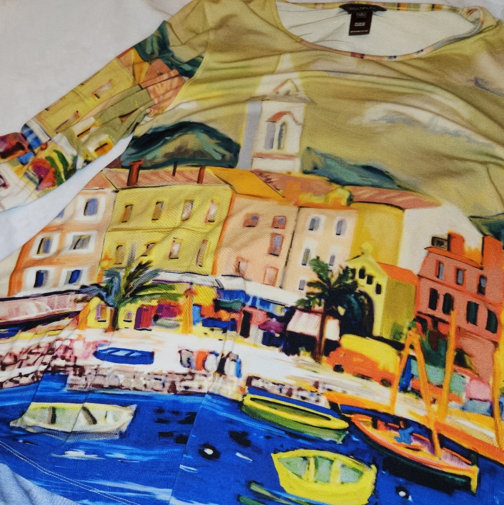 Soft flowy colorful nautical tunic blouse by Multiples Dillard's size Large